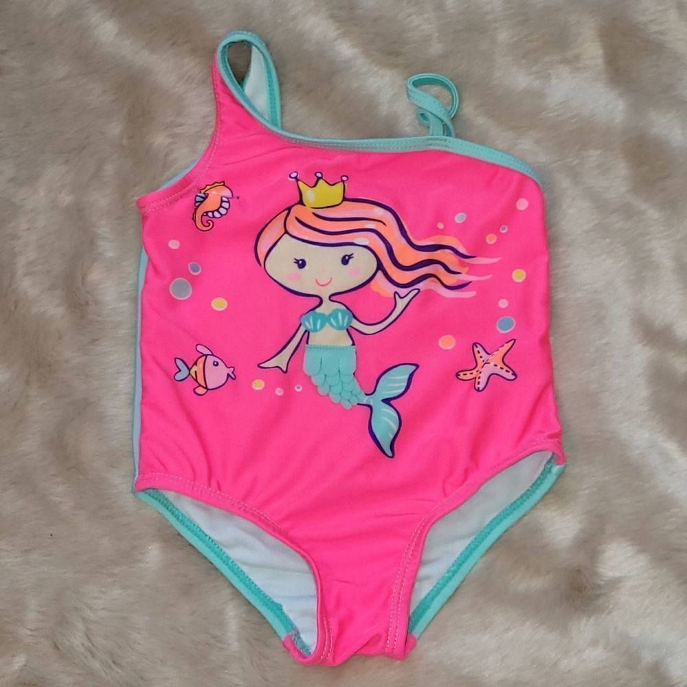 WONDER NATION NEON PINK ONE-PIECE MERMAID SWIMSUIT  SIZE 18 MONTHS